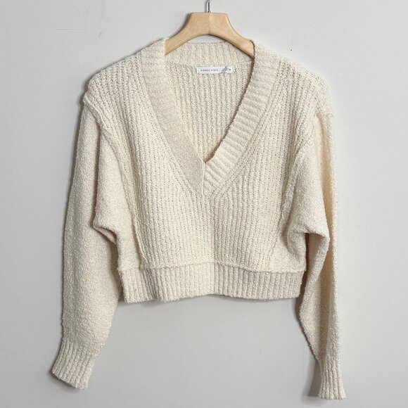 🤎 Altar’d State Cream Textured Knit V-Neck Cropped Sweater | Size XS - Picture 1 of 4